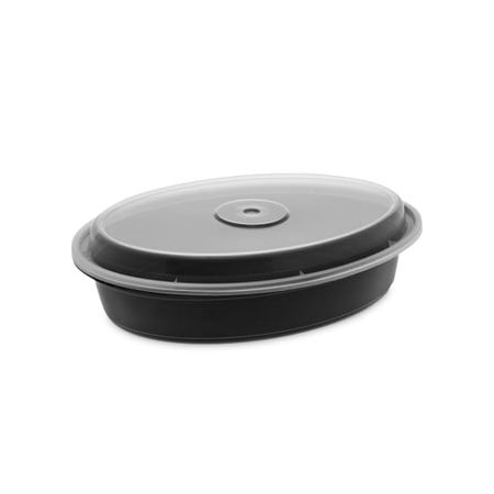 Pactivcorp Pactiv, VERSATAINER CONTAINERS, OVAL, 9.1 X 6.7 X 1.9, BLACK/CLEAR, 150PK OC32B